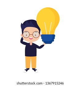 school boy with light bulb