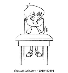 School boy on desk cartoon