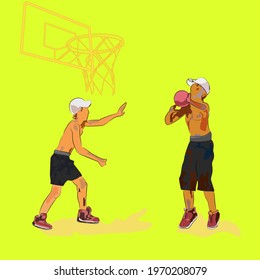 School boy playing basketball vector twoo teenager