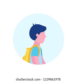 school boy profile avatar icon isolated male cartoon character portrait face flat vector illustration