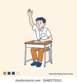 School Boy Raising Hand in Class – Student Illustration

