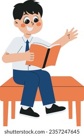 School Boy Reading Favorite Book Illustration