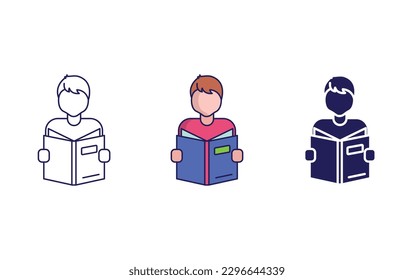 School Boy Reading line and solid illustration icon