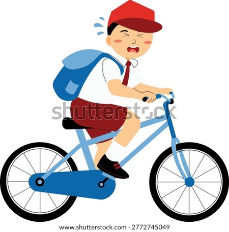 School Boy Riding Bicycle in Hurry Late for School Cartoon Illustration