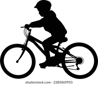 school boy riding MTB silhouette - vector