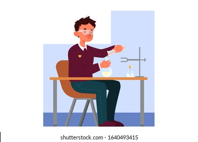 School boy schedule concept. Little children at school. Happy children in class. Students get education. Vector illustration in cartoon style