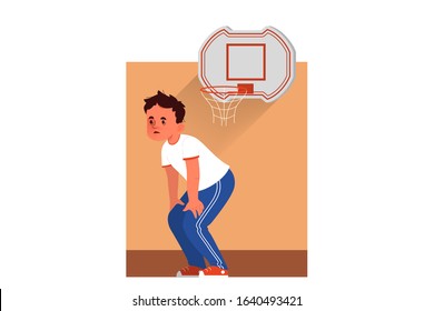 School boy schedule concept. Little children at school. Happy children in gym class. Student doing sport. Vector illustration in cartoon style