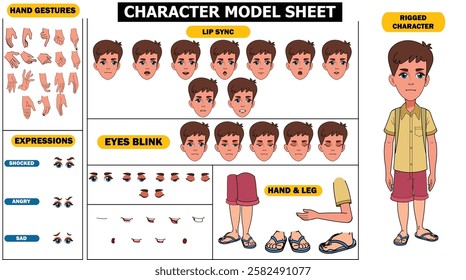 School Boy Sprite Sheet | Rigged 2D Character with Lip Sync, Walk Cycle, Eye Blink, Eyebrow Expressions, and Hand Sync | Ready-to-Use for Animation