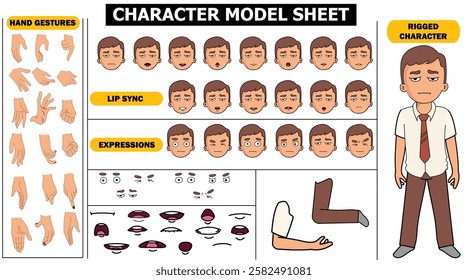 School Boy Sprite Sheet | Rigged 2D Character with Lip Sync, Walk Cycle, Eye Blink, Eyebrow Expressions, and Hand Sync | Ready-to-Use for Animation