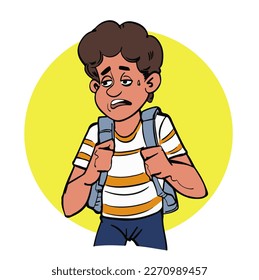 School boy Standing with Sadness on His Face Vector Illustration. 