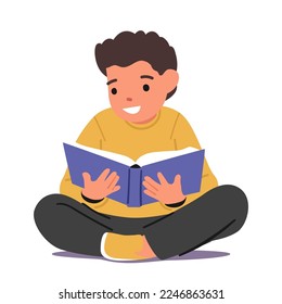 School Boy Student Prepare to Exam, School Education, Hobby or Learning Concept. Kid Sitting on Floor Reading Book. Schoolboy Character Gaining Knowledge, Lesson, Homework. Cartoon Vector Illustration