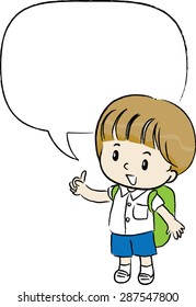 school boy talk with blank speech bubble