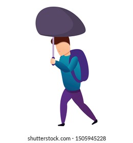 School boy umbrella under wind icon. Cartoon of school boy umbrella under wind vector icon for web design isolated on white background