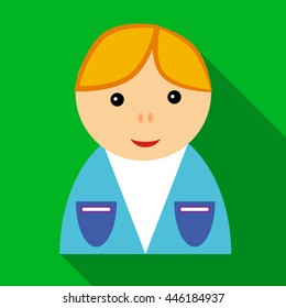 School boy in uniform icon in flat style on a green background