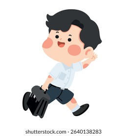 School boy in uniform walking cartoon