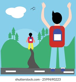 school boy waving his hand to his sister vector design clean and latest unique