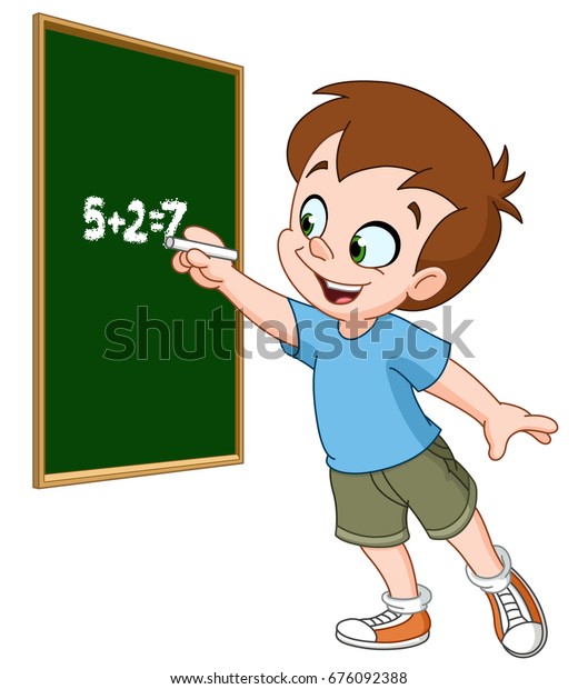School Boy Writing Chalk On Blackboard Stock Vector (Royalty Free