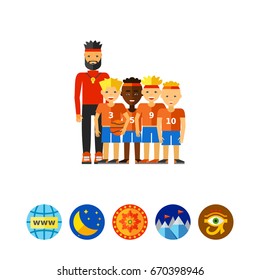 School Boys Basketball Team and Coach Icon
