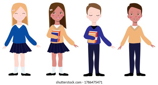 School boys and girls on the white background