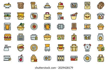School breakfast icons set. Outline set of school breakfast vector icons thin line color flat on white