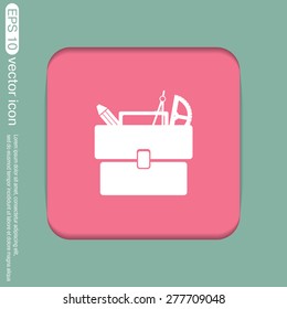 School briefcase bag with stationery. Symbol office or school.