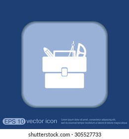 School briefcase bag with stationery. Symbol office or school.