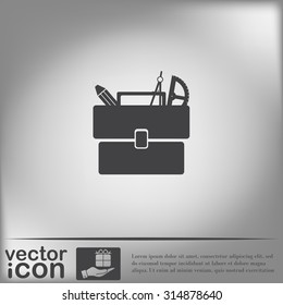 School briefcase bag with stationery. Symbol office or school.