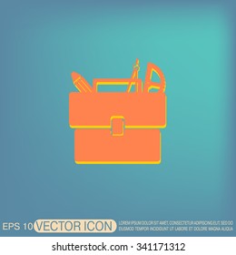School briefcase bag with stationery. Symbol office or school.