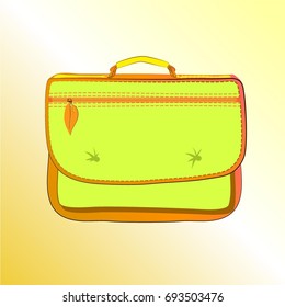 School briefcase, color, bright, vector, castle with a zipper, green, on the buttons