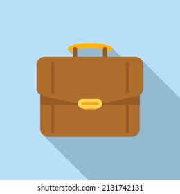 School briefcase icon flat vector. Work bag. Leather object