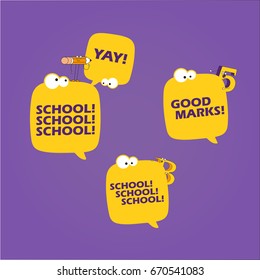 School bright stickers. Colorful school objects and text. Yay school.