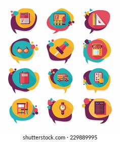 School bubble speech banner design flat background set, eps10