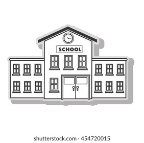 School building architecture in black and white colors, isolated flat icon.