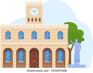 School building architecture, home education isolated on white, elementary colorful city, design, flat style vector illustration.