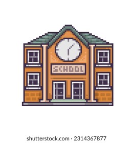 school building architecture in pixel art style