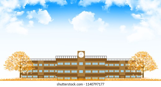 School Building Autumn Background