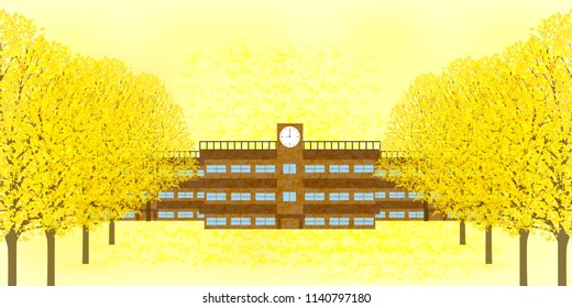 School Building Autumn Background