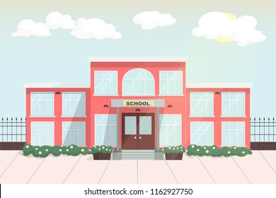 School building back to school background flat vector illustration