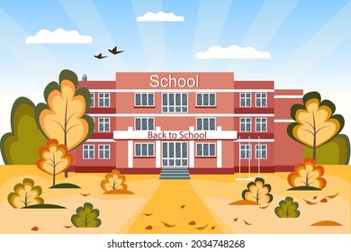 School building. Back to school concept, cute colorful vector illustration in flat style
