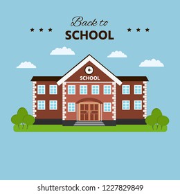School building. Back to school template. Flat style vector illustration isolated. 