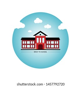 School building. Back to school template. Flat style vector illustration isolated.