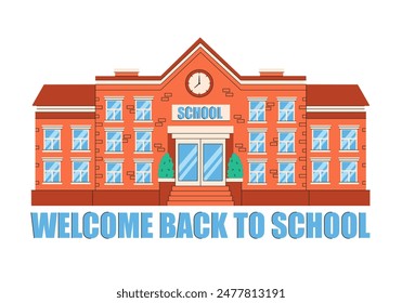 Edificio escolar. De vuelta a la escuela. Ilustración vectorial en estilo plano