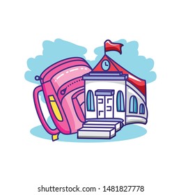 school building with school bag isolated icon
