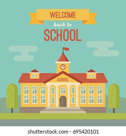 School building banner with text Welcome back to school