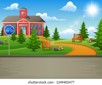 School building with a beautiful nature