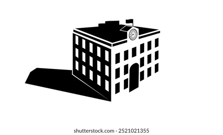 school building, black isolated silhouette