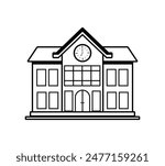 School Building in Black Outline Flat Icon Cartoon Vector Illustration for Back To School Banner Element Decoration