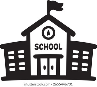 Uma escola construindo uma ilustração de vetor de silhueta preta.