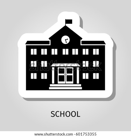School building black silhouette vector web sticker icon