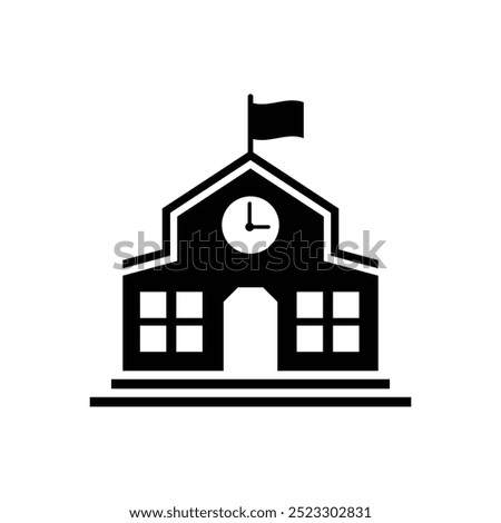 School building black and white flat vector icon design. School building symbol design and glyph